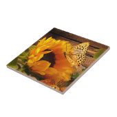 素朴な国の秋のヒマワリの蝶群葉 タイル (側面)