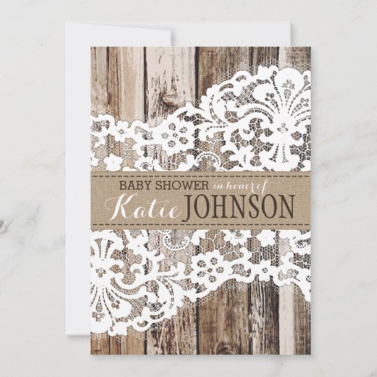 素朴な国の納屋の木製のレースのベビーシャワー 招待状 (裏面)