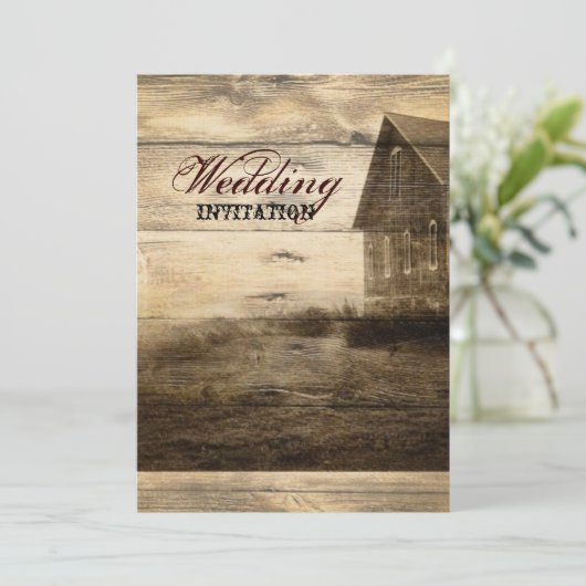 素朴な国の納屋の木製の納屋の結婚式 招待状 (スタンド正面)