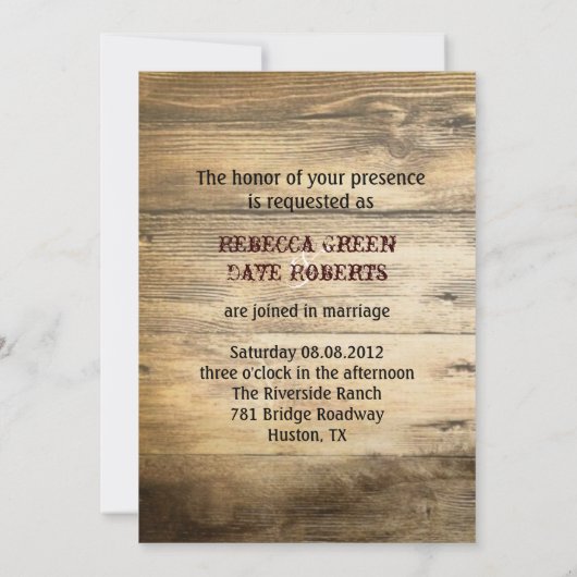 素朴な国の納屋の木製の納屋の結婚式 招待状 (裏面)