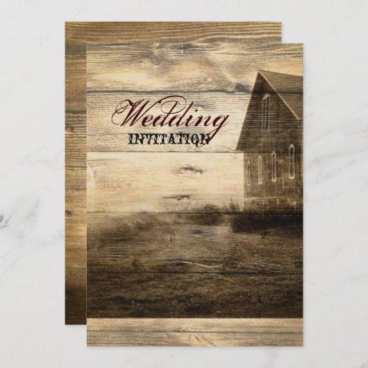 素朴な国の納屋の木製の納屋の結婚式 招待状 (正面/裏面)