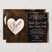 素朴な国の納屋招待を結婚する木製愛ハート 招待状 (正面/裏面)