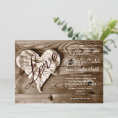 素朴な国の納屋招待を結婚する木製愛ハート 招待状 (スタンド正面)
