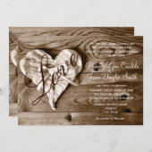 素朴な国の納屋招待を結婚する木製愛ハート 招待状 (正面/裏面)