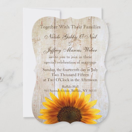 素朴な国の結婚式の木製のヒマワリの招待状 招待状 (正面)