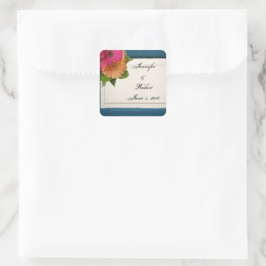 素朴な国の色彩の鮮やかな木製のデイジーの封筒用シール スクエアシール (バッグ)