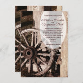 素朴な国の荷馬車の車輪の結婚式招待状 招待状 (正面/裏面)