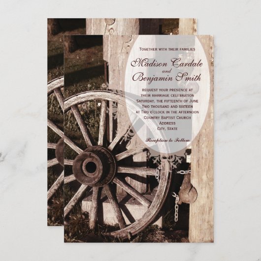 素朴な国の荷馬車の車輪の結婚式招待状 招待状 (正面/裏面)