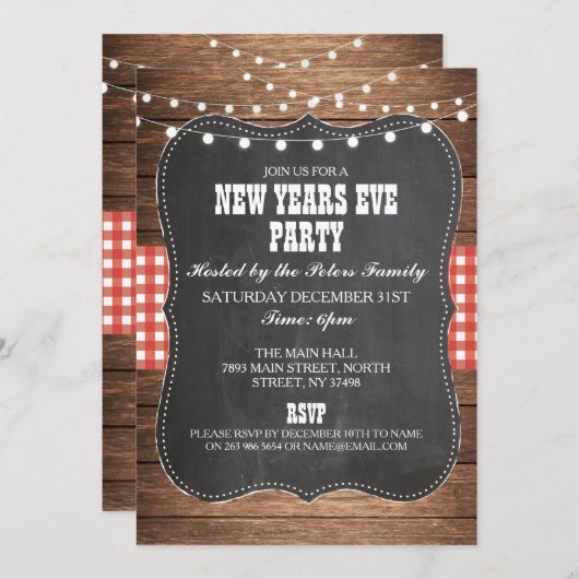 素朴な国の西部の大晦日のパーティーの招待 招待状 (正面/裏面)