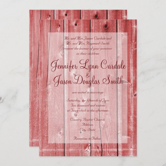 素朴な国の赤い納屋木結婚式招待状 招待状 (正面/裏面)