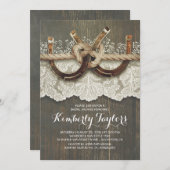 素朴な国の蹄鉄およびレースのブライダルシャワー 招待状 (正面/裏面)