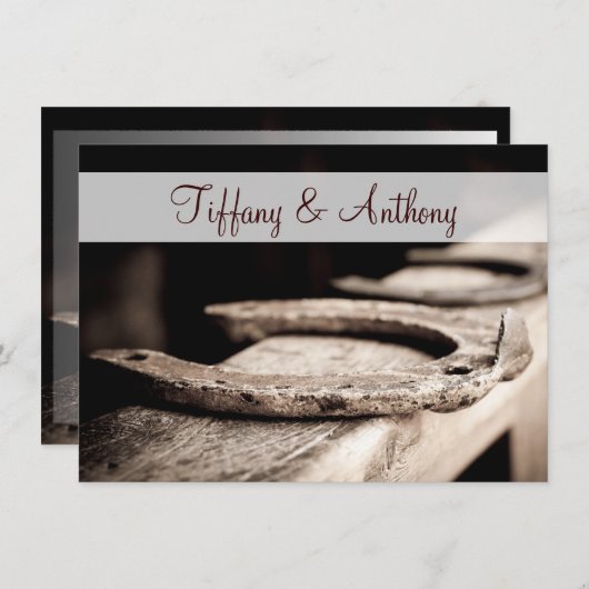 素朴な国の蹄鉄のカウボーイの結婚式の招待 招待状 (正面/裏面)