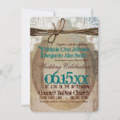 素朴な国の蹄鉄のティール（緑がかった色）の結婚式招待状 招待状 (正面)