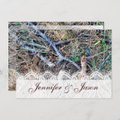 素朴な国の迷彩柄およびレースの結婚式招待状 招待状 (正面/裏面)