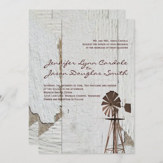 素朴な国の風車の結婚式招待状 招待状 (正面/裏面)