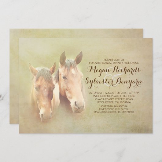 素朴な国の馬のカップルのリハーサルの夕食 招待状 (正面/裏面)