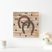 素朴な国の馬は装飾の時計に蹄鉄を打ちます スクエア壁時計 (ホーム)