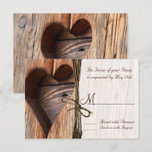 素朴な国のRSVPを結婚する木のハートの麻ひも 出欠カード (正面/裏面)