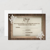 素朴な国のRSVPカードを結婚する木製のバーラップのレース 出欠カード (正面/裏面)