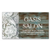 素朴な国エレガントのホワイトレースブルーの納屋の木 マグネット名刺 (正面)