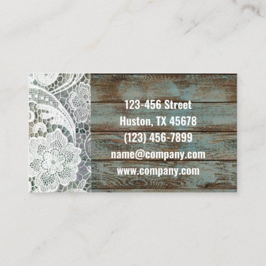 素朴な国エレガントのホワイトレースブルーの納屋の木 名刺 (裏面)