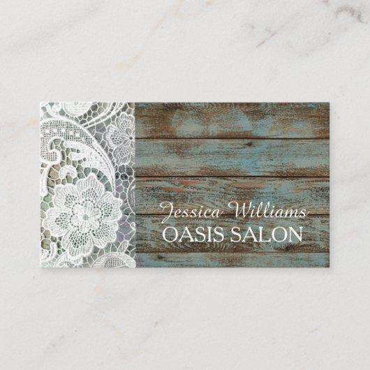 素朴な国エレガントのホワイトレースブルーの納屋の木 名刺 (正面)
