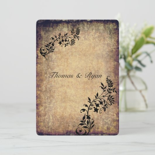 素朴な国ヴィンテージは、結婚式招待状壁紙を張ります 招待状 (スタンド正面)