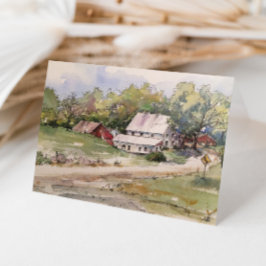 素朴な地方の道の農場 水彩画の風景 サンキューカード