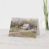 素朴な地方の道の農場 水彩画の風景 サンキューカード (正面)