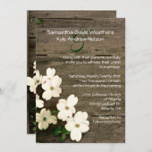 素朴な塀及びミズキの開花の結婚式招待状2 招待状 (正面/裏面)