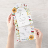 素朴な夏の野の花 向日葵 白のディナー オールインワン招待状 (貼ってはがせる)