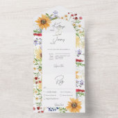 素朴な夏の野の花 向日葵 白のディナー オールインワン招待状 (内側)