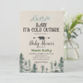 素朴な外は寒いグリーンフォレストベイビーシャワー 招待状 (スタンド正面)