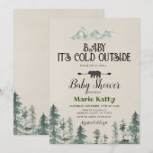 素朴な外は寒いグリーンフォレストベイビーシャワー 招待状 (正面/裏面)