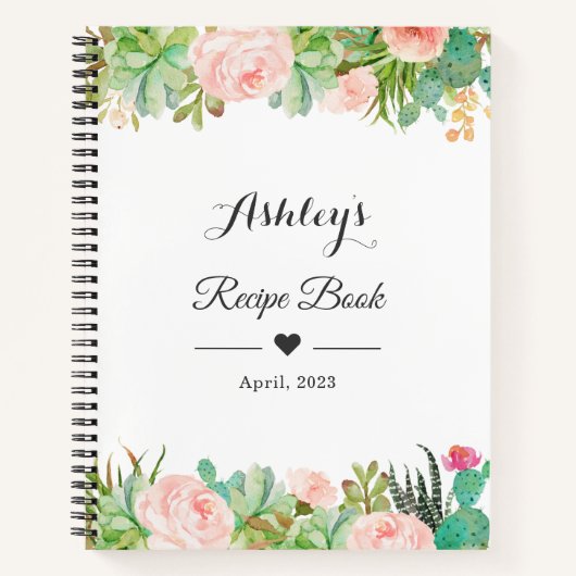 素朴な多肉植物と砂漠のサボテン花の料理本 ノートブック (正面)