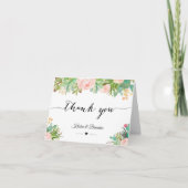 素朴な多肉植物のカクタス フラワー ウェディング サンクス サンキューカード (正面)