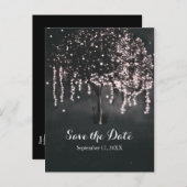 素朴な夜の苔むした木のライト Save the Date 案内ポストカード (正面/裏面)