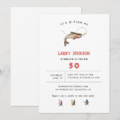 素朴な大人向けフィッシングをテーマにした誕生日パーティー 招待状 (正面/裏面)