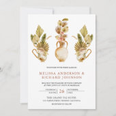 素朴な大地色の花瓶 乾燥したボヘミアンパームの結婚式 招待状 (正面)