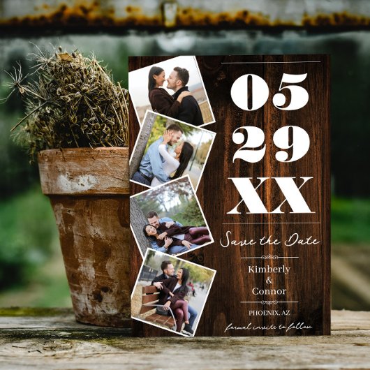 素朴な太字の4枚の写真を使ったSave the Date セーブザデート