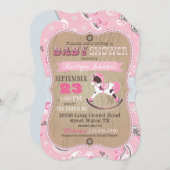 素朴な女性のカーボーイの西部の揺り木馬のベビーシャワー 招待状 (正面/裏面)