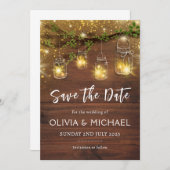 素朴な妖精のライトが結婚の案内を保存、メイソンジャー 招待状 (正面/裏面)