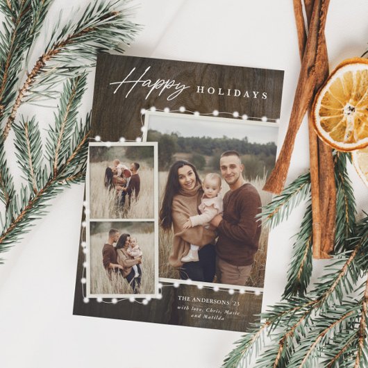 素朴な妖精の灯り 3枚の写真の コラージュ シーズンカード