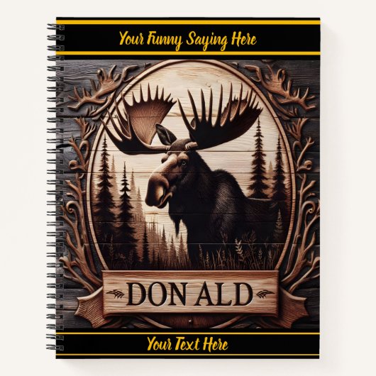 素朴な威厳のある客室の装飾に刻まれたムース ノートブック (正面)