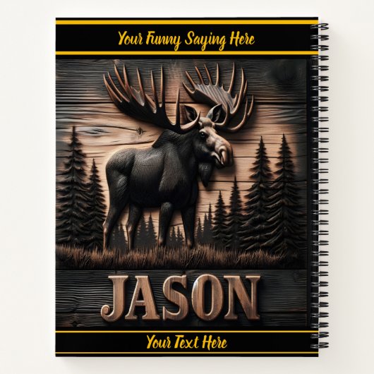 素朴な威厳のある木造の装飾に彫られたムース ノートブック (裏面)