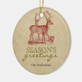素朴な季節の挨拶のヴィンテージのクリスマスのシカ セラミックオーナメント (左)