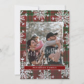 素朴な家族写真 クリスマスを一緒に プライドチェック柄 シーズンカード (正面)