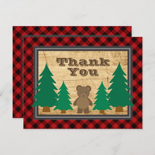 素朴な小さい樵のベビーシャワーは感謝していしています サンキューカード (正面/裏面)