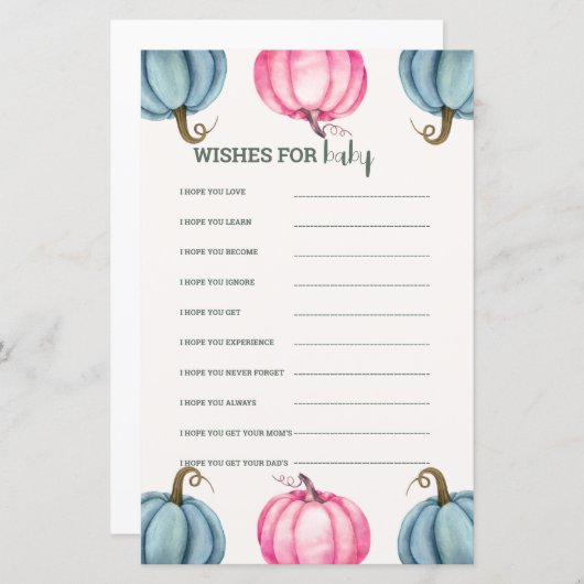 素朴な小さなかぼちゃのベイビーシャワーの願い (正面/裏面)