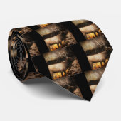 素朴な小屋のコテッジの森林山のオオシカ ネクタイ (ロール)